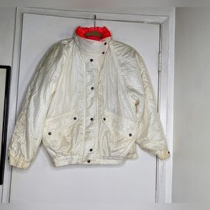 SKEA Retro Square Geo Print Puffer Ski Jacket w/ Neon Pink Lined Collar